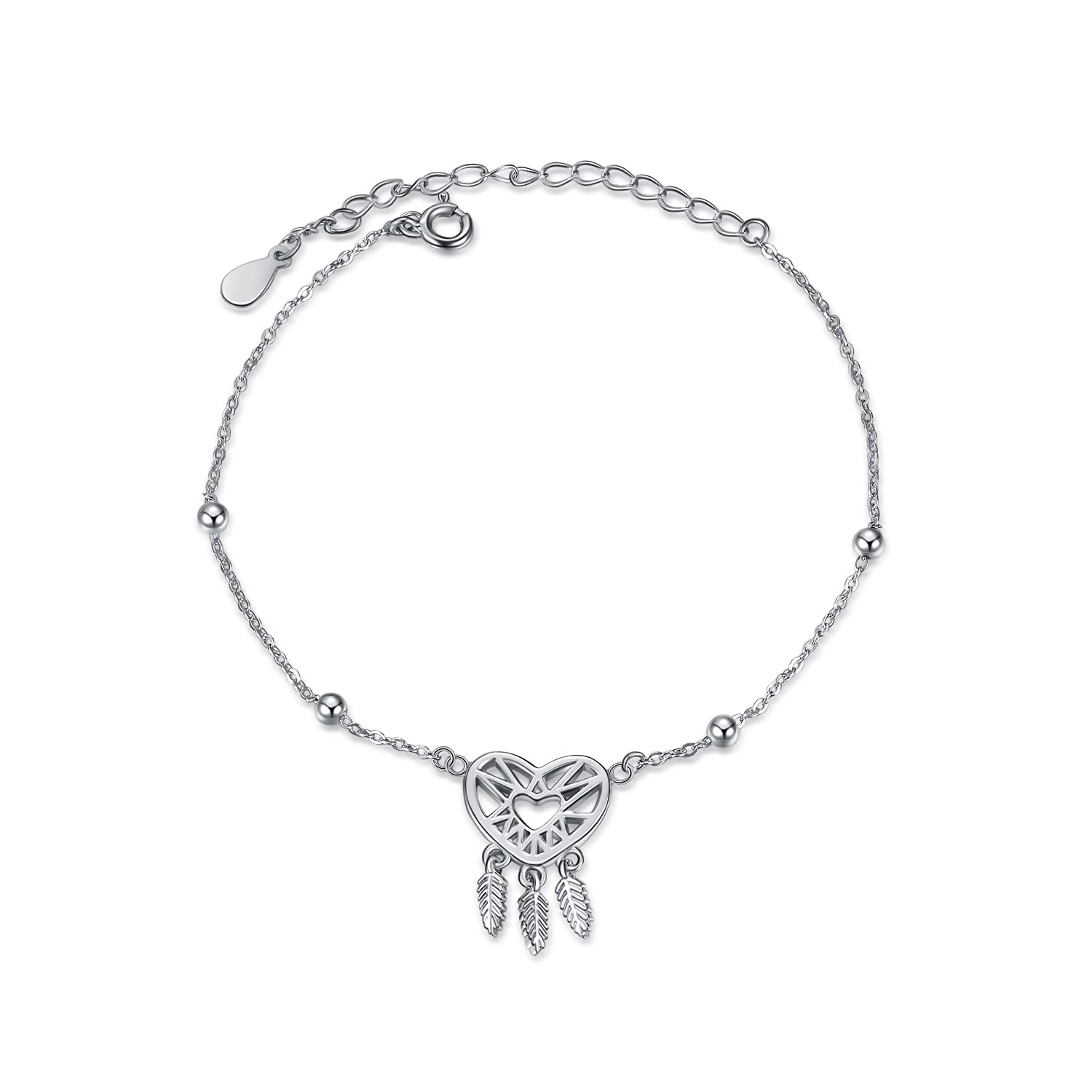 VENACOLY Dream Catcher Bracelet Sterling Silver Dangle Feather Bracelet Dream Catcher Mother's Day Jewellery for Women Mom