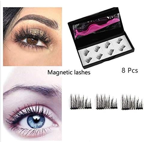 Magnetic False Eyelashes with Eyelash Tweezer 8 Pieces, Ultra Thin 3D Fiber Magnetic Lashes, Look Natural and Easy to Apply, Compatible with All Eyes - F3 (01)