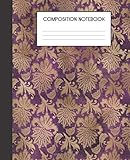 Composition Notebook: Faux Golden Floral Flower Pattern College Ruled Notebook Lined School Journal
