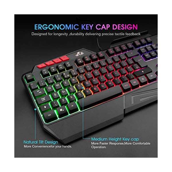 Rii-Gaming-Keyboard-Rainbow-Backlit-Light-up-Gaming-Keyboard-for-ComputerLaptopPCWindows-UK-Layout Rii RK202 Gaming Keyboard,LED Rainbow Backlit Light up Keyboard With Membrane Keys,Spill-Resistant,for PC Computer…