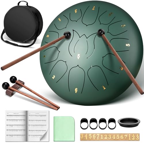 CAHAYA Steel Tongue Drum 12 Zoll 13 Töne: Zungentrommel Schlagzeug Anfänger, Handpan mit Notenbuch, Trommelstöcken, Steel Pan Töne Drum Schlaginstrume