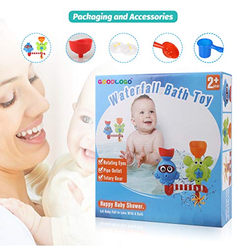 GOODLOGO Bath Toys Bathtub Toys for 2 3 4 Year Old Kids Toddlers Bath Wall Toy Waterfall Fill Spin and Flow Non Toxic Birthday Gift Ideas Color Box (Multicolor)