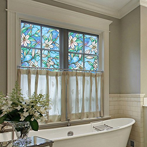 AIQI No Glue Window Film, Self-adhesive Static Sun Insulation Glass Sticker, Window Shades Privacy Stained Free Decorative 5 Styles (17.7 x 39.4inch) (Orchid)