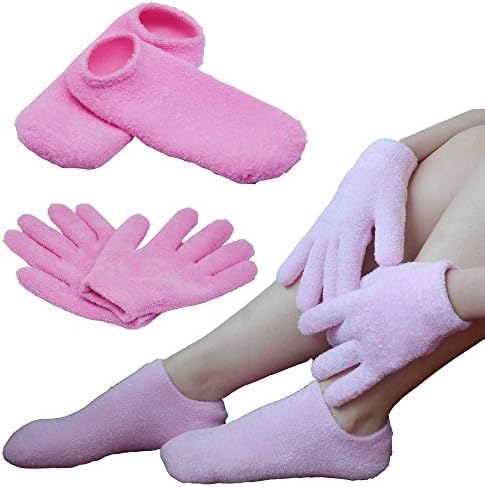 Dgreat Moisturizing Gloves and Socks Gift Set Full Wrapped Gel to Repair Dry Cracked Skin Pink