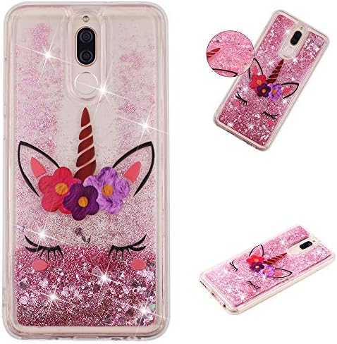 Glitter Case for Huawei Mate 10 Lite,QFFUN Bling Floating Liquid Quicksand Soft Clear Slim Fit Silicone Case with Screen Protector Shockproof Anti-Scratch Bumper Protective Cover - Unicorn