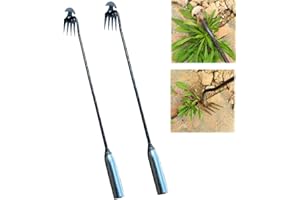 RUIGOU-GUOLONG 2023 New Weeding Artifact Uprooting Weeding Tool, Premium Manganese Steel Forged Weed Puller 4 Teeth Dual Purpose Weeder, Hand Weeder Tool for Gardening with Long Handle (2PCS Iron Handle 12 lnch)