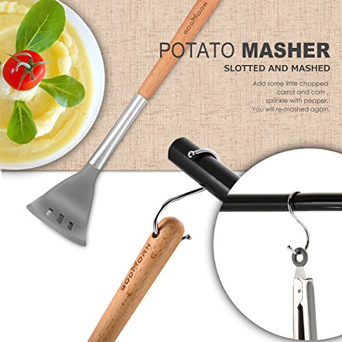 Silicone Kitchen Utensil Set - Godmorn 9 Cooking Utensils Set - Stainless Steel and Wooden Handle Silicone Utensil Set - Silicone Spatula Set Tools for Cooking - Thumbnail 6