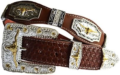 western men longhorn golden texas leather concho belt (XL, Brown)