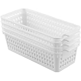 Saedy 4-Pack Slim Storage Basket, Plastic Organized Baskets, White