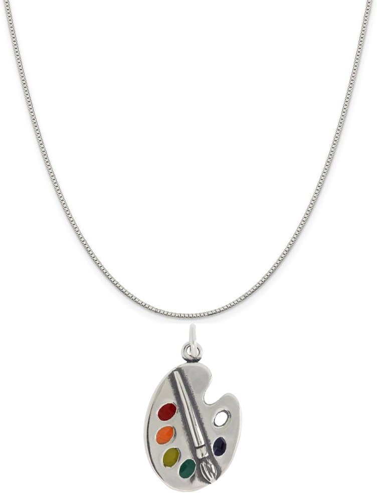 LavaFashion Sterling Silver Paintbrush and Pallete Multi Color Enamel Charm Pendant on a Box Chain Necklace