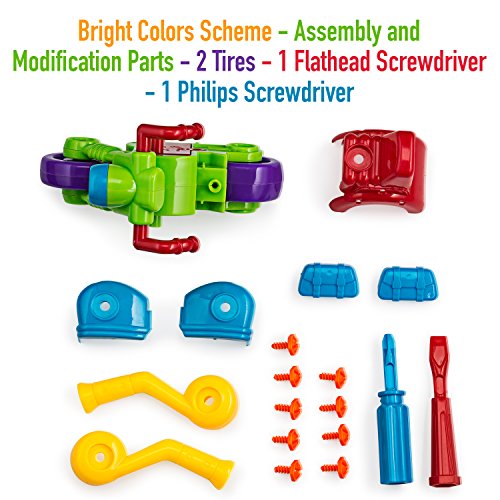 Build your Own and Take Apart Racing Motorcycle & Car Combo Set, Kids Toys Multi Pack, With Sounds & Lights - Includes Mini Philips and Flathead Screws and Screwdriver by Toydaloo