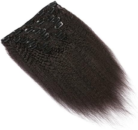 FDshine Kinkys Straight Clip in Hair Extensions Italian Yaki Clip-ins Human Hair Thick End (12",Natural Color)