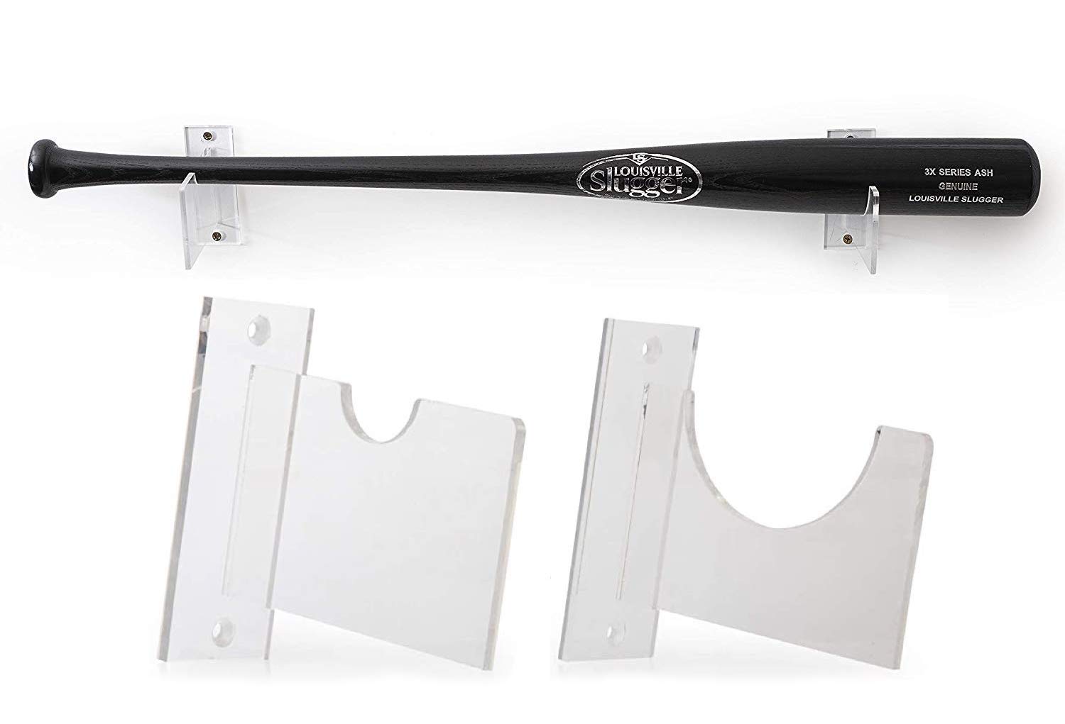 Baseball Bat Wall Mount for Horizontal Display - Sturdy Acrylic Bat Holder - Fits any Baseball or Softball Bat (Hardware Included) Easy to Install