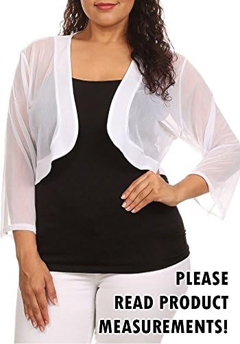 Plus Size Shrug Sheer Three Quarter Sleeve Open Front Cardigan Holiday (2x, White)