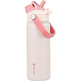 KEWIXY 18 oz Insulated Water Bottle with Straw, 2-in-1 Lid, Straw & Spout, Leak Proof, Cup Holder Fit, Stainless Steel with Handle, Reusable, Metal, for Travel, Gym and School (Pale Pink)
