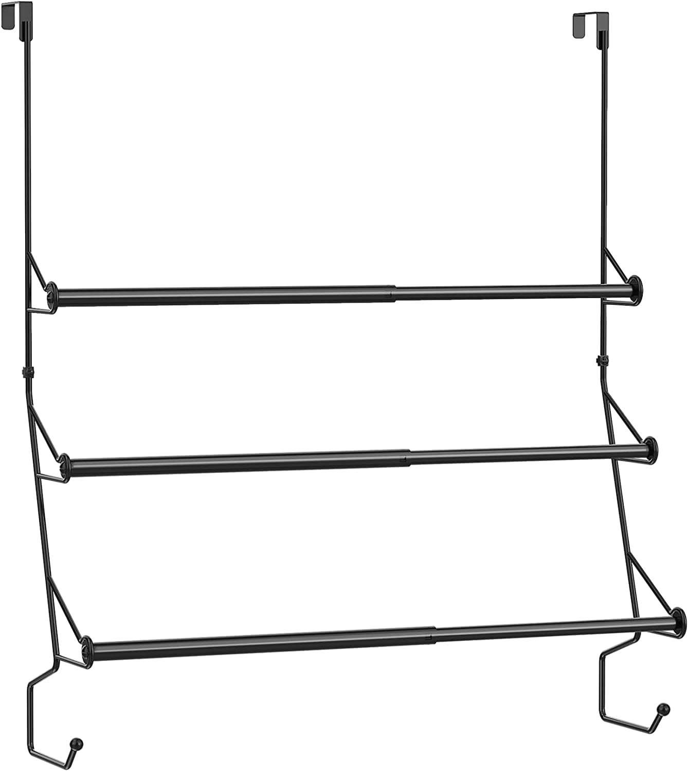 Over the Door Towel Rail, 3-Tier Adjustable Bathroom Towel Rack with Hooks, Hanging Towel Bar Holders for Towel Storage, Black