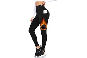 DHSO Fleece Lined Leggings with Pockets for Women-High Waisted Thermal Warm Winter Workout Yoga Pants