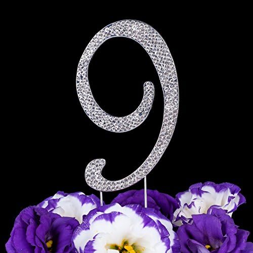 LOVENJOYGift-Boxed Rhinestone Number 9 Cake Topper, 2.8"