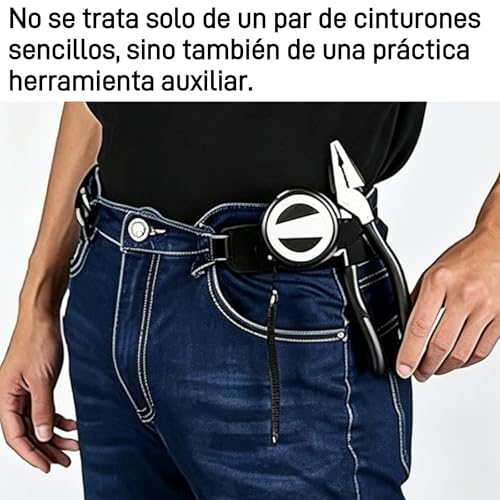 Tuzkevla 2 Piezas Cinturón sin Hebilla para Hombre y Mujer, Cinturón Elástico Hombre Ajustable con Gancho, Cintura Invisible para Trabajo Ocio Exterior