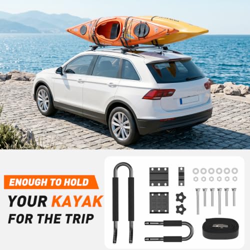 Telakeni 2 Pairs Kayak Carrier Racks, Universal Cars Kayak Canoe Roof Rack for SUV, Jeeps