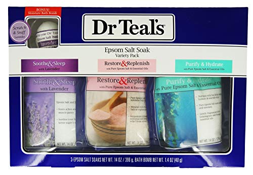 Dr Teal’s Epsom Salt Soak Variety 3-Pack Travel Gift Set with Lavender Bath Bomb