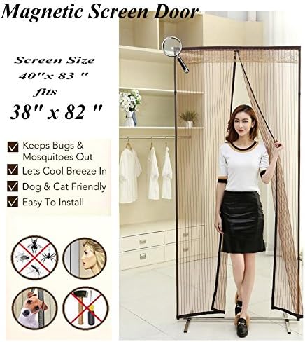 YUNGUI Eles(TM) 38"X 82"Mesh Hands-free Screen Net Magnetic Anti Mosquito Magnetic Screen Door for French Doors/Sliding Doors/Patio Doors,Hands Free Instant Mesh Mosquito &amp; Bug Net Curtain