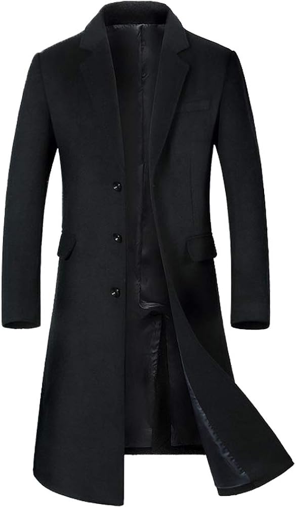Mordenmiss Men's Long Slim Peacoat Winter Business Wool Blazer Gentlemen Trench Coat