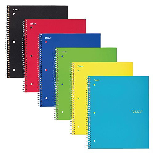 Five Star Spiral Notebook, Graph Ruled, 1 Subject, 8.5 x 11 Inches, 100 Sheets, Assorted Colors, Pack Of 6