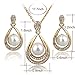 Long Way ®Gold/Silver Plated Water-drop Pendant Necklace Dangle Earrings Set Austrian Crystal Rhinestone Imitated Pearl Wedding Jewelry Sets For Women