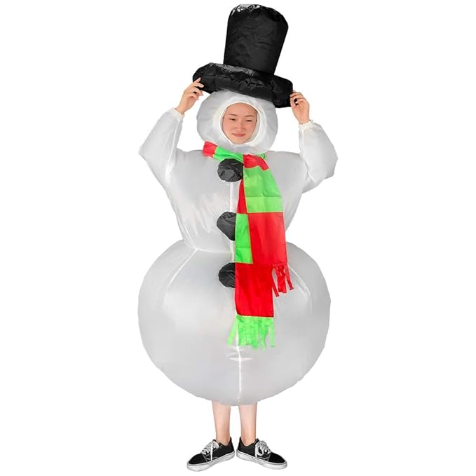 Inflatable Snowman Costume Blow Up Christmas Dress Party Costume White