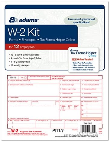 Adams W-2 Tax Forms for 2017 - 6-part form sets for 12, W-3 transmittal form, 12 envelopes and access to Adams TFH Online (TXA12617) Made in the USA