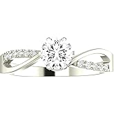 Houston Diamond District 1.08 to 3.08 Carat LAB GROWN DIAMOND Elegant Twisting Split Shank Round Cut Diamond Engagement Ring (E-F Color VS1-VS2 Clarity)