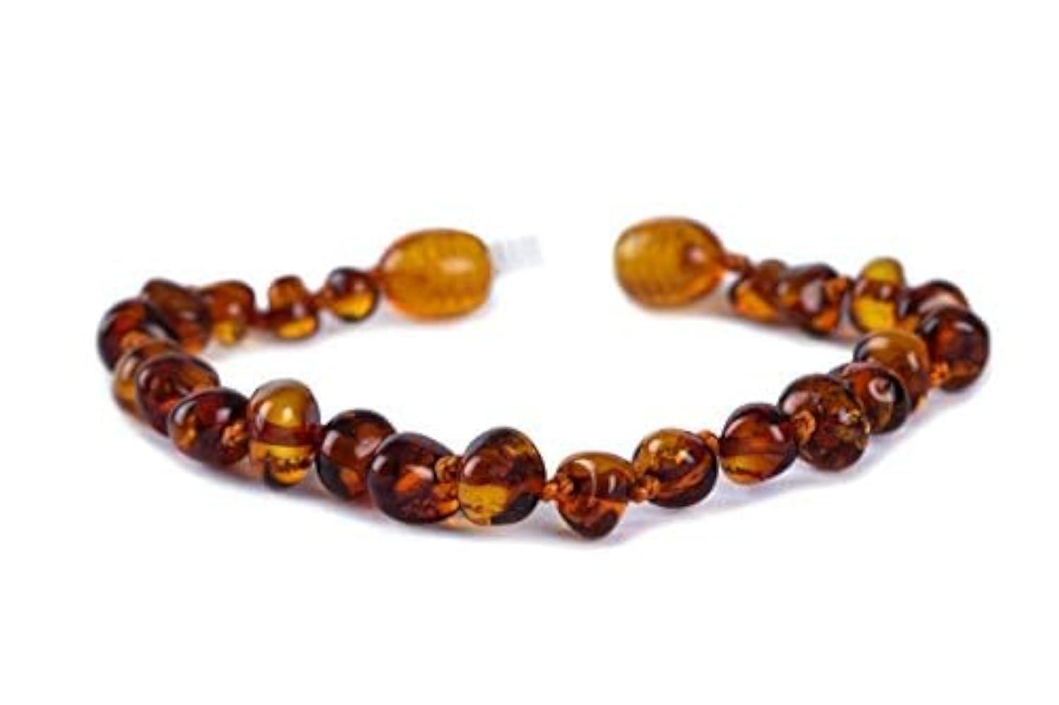 Baby J's - Cognac Coloured Bracelet/Anklet - Premium Amber Bracelet - Handcrafted with 100% Baltic Amber - Fitted with a Safety Screw Clasp - Knotted to Prevent Scattering - 14cm — image 1