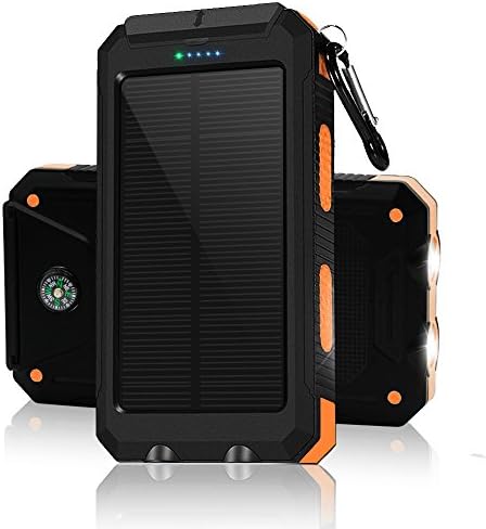 Solar Charger Solar Power Bank 10000mAh External Backup Battery Pack Dual USB Solar Panel Charger with 2LED Light Carabiner Compass Portable for Emergency Outdoor Camping Trave (orange)