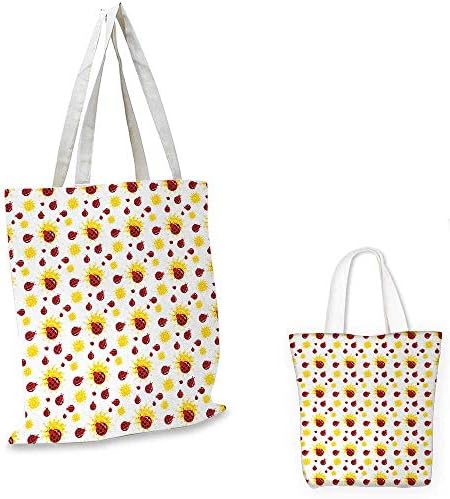 Ladybugs ultralight shopping bag Summer Season Inspired Sun Pattern Bugs Animal Imagery Cartoon Characters pocketable shopping bag Red Black Yellow. 13"x13"-10"