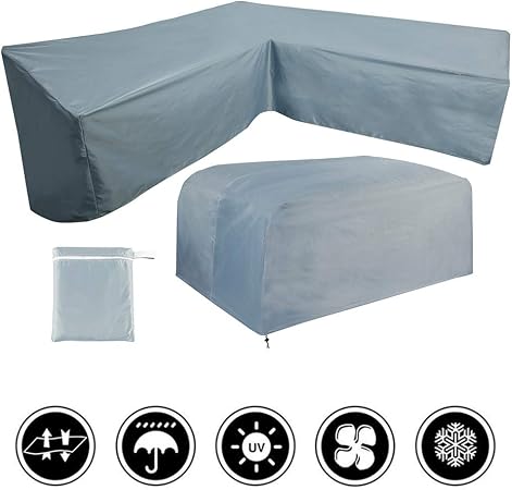 L Shaped Garden Furniture Cover Outdoor Patio Furniture Sofa Protector Waterproof Dustproof Couch Cover With Storage Bag Fit For Outdoor Patio Table And Chairs 286 286 82cm Grey 1 Set Amazon Co Uk Garden Outdoors