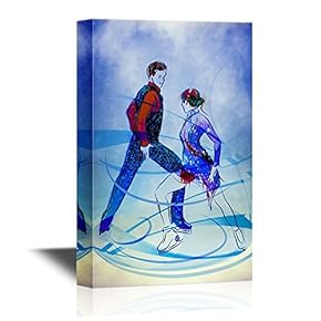 Skiing Canvas Wall Art - Skating Dancers - Gallery Wrap Modern Home Art | Ready to Hang - 12x18 inches