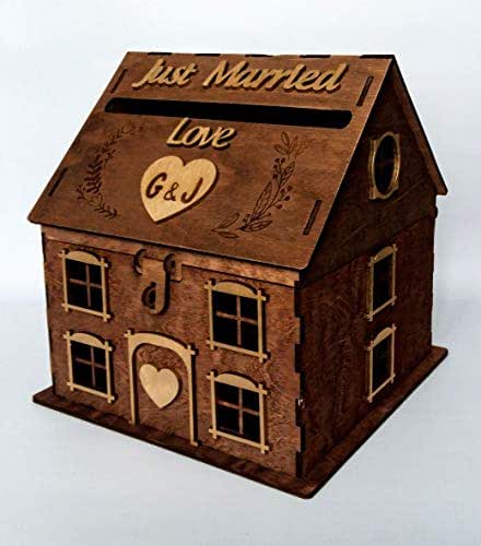 Amazon.com: Wood house wedding card box for reception Just Married Wedding money box Rustic