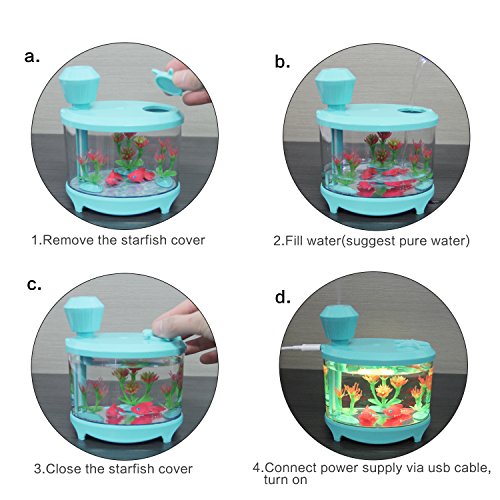 Diffuser Humidifier - Azmall Essential Oil Diffuser,460ML Fish Tank Mist Humidifier with 7 Changing Color LED Lights and Timer for Home,Office,Bedroom,Living Room - Sky Blue - Thumbnail 4