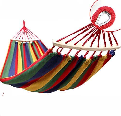 Portable Durable Canvas Backpacking Camping Hammock Thickening Widen Single Swing Bed with Wooden Spreader Bar (Red)