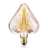 TRANSTEC - 1 PACK - LOVE Shape - Amber Glass Edison Filament Home Deco Retro LED Bulb Warm White 2Watt - Wide Dimmable - Star/Heart New Style for Christmas - 110~130V E26 Socket 2200K
