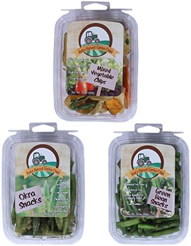 Garden Chips Assorted | Vegetables | Healthy Snacks | Okra Snacks, Green Bean Snacks, Mixed Vegetable Chips - 3 pack, 2-3.5oz trays