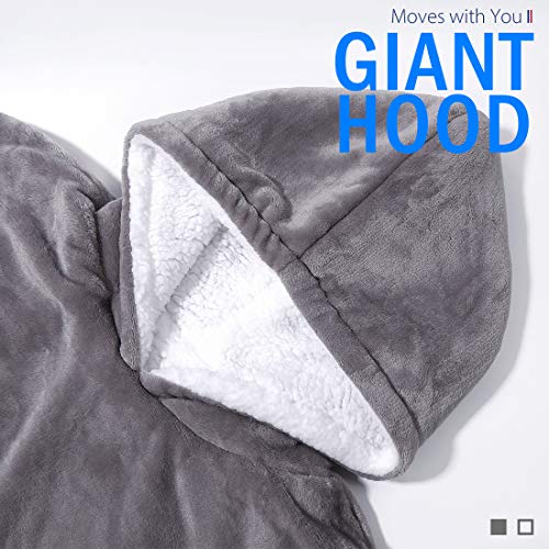 REEPOW Wearable Hoodie Blanket Sweatshirt for Adults - Oversized Hooded, Large Pocket, Elastic Cuff, Reversible - Warm and Luxurious Plush Sherpa & Fleece Hoody - Grey