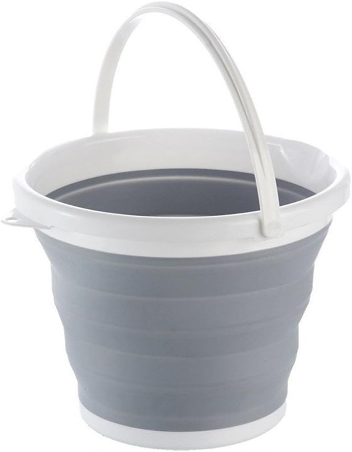 Zealetc Portable Collapsible Bucket 2.65 Gallon, Fold-able Water Container for Fishing, Camping, Aquarium Gravel Clean Car Washing or Home Storage, Grey (Grey+White)