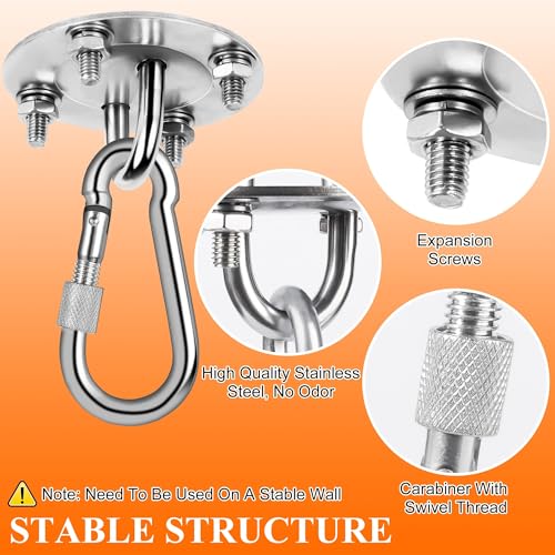BASVII 2 Pieces Ceiling Hook Ceiling Bracket for Stainless Steel Punching Bag up to 400 kg Hanging Bracket 360° Rotation with Ring M8 for Punching Bag, Hammocks, Yoga, Hanging Chair