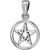 Moonlight Mysteries Small Pentacle Pendant -.925 Silver Wiccan Jewelry | 1/2 inch (13 mm) diameter; solid .925 sterling silver; pagan witchcraft pentagram design necklace; witch protection amulet