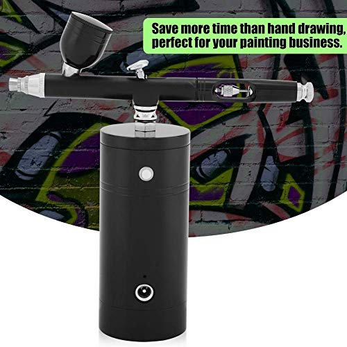 Multi-Purpose Airbrush Set - Mini Air Compressor Spray Gun, Dual Action 0.3mm Airbrush Gun, 7CC Capacity Set for Paint Art Tattoo Nail Design (Color : Black)