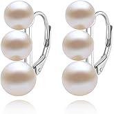 YAMI Pearl Earrings for Women, Freshwater/Saltwater Cultured Pearls in 925 Sterling Silver, Hypoallergenic Earrings for Women, Black/White