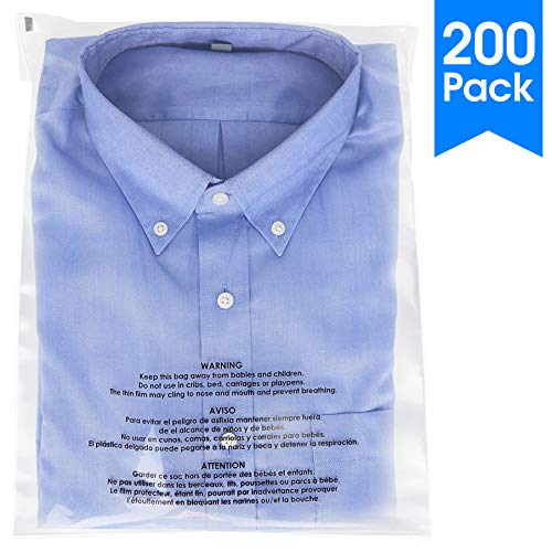 Spartan Industrial || 200 Count - 12" X 15" Self Seal Clear Poly Bags with Suffocation Warning for Packaging, T Shirts & FBA (More Sizes Available) - Permanent Adhesive