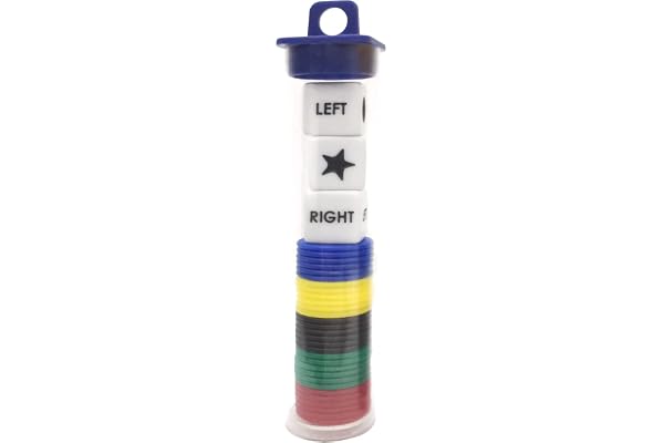 Left Right Center Dice Game Prime Set Bundle with 3 Dices + 30 Chips (Colorful). Easy to Store, Carry Around. (1 Pack)
